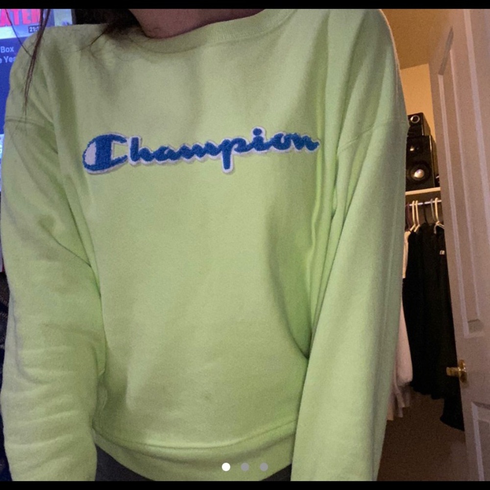 Champion lime green logo name sweater very thick